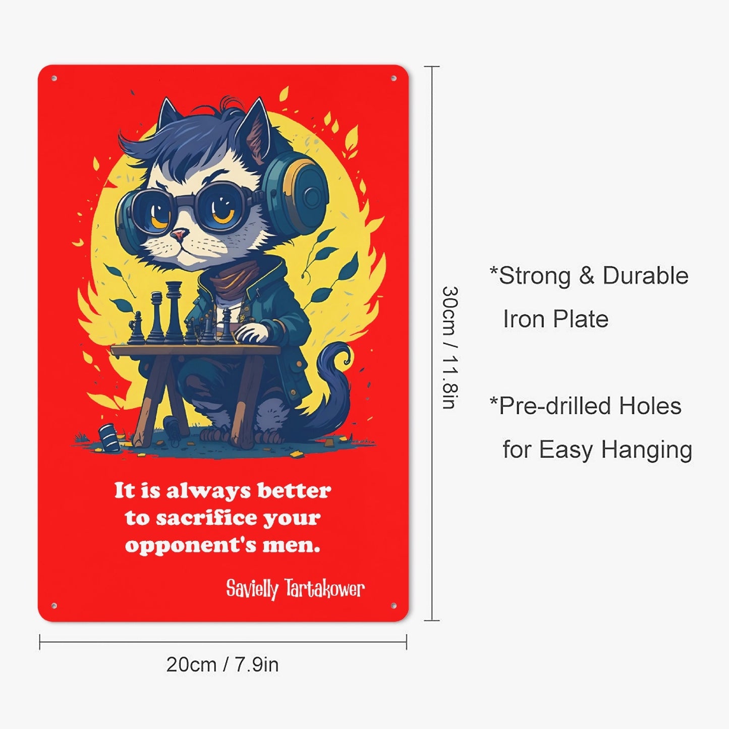 It is always better to sacrifice your opponent's men | Metal Print | Chess Cat Art Series