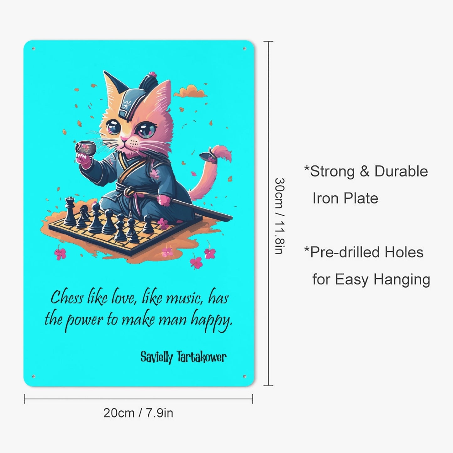 Chess has the power to make man happy | Metal Print | Chess Cat Art Series