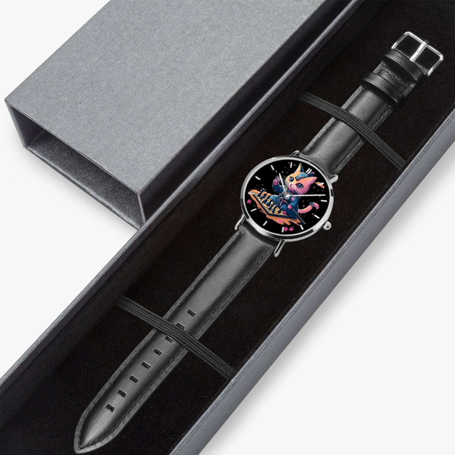 Chess Life Samurai Sakura Cat | Ultra-Thin (8 mm) Uber-Stylish Watch