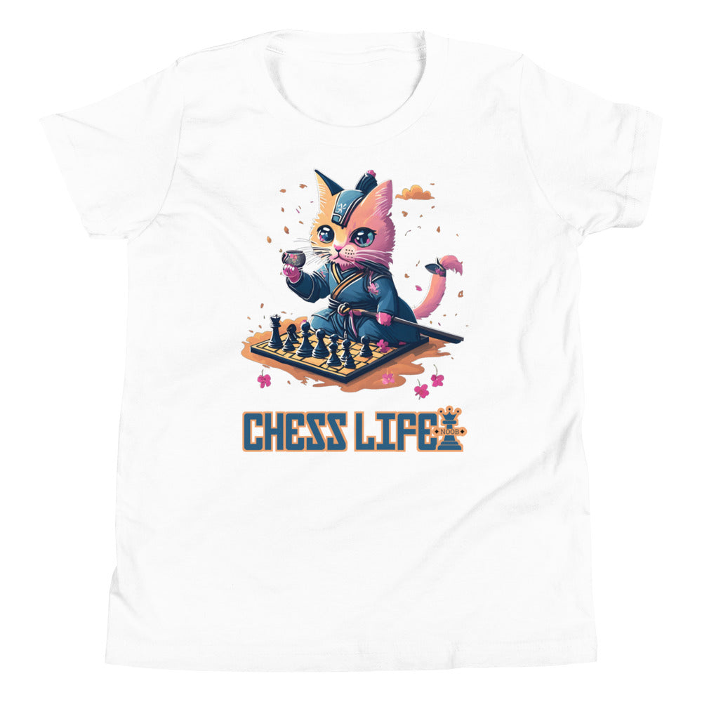 Chess Life Samurai Sakura Cat | Youth Short Sleeve T-Shirt
