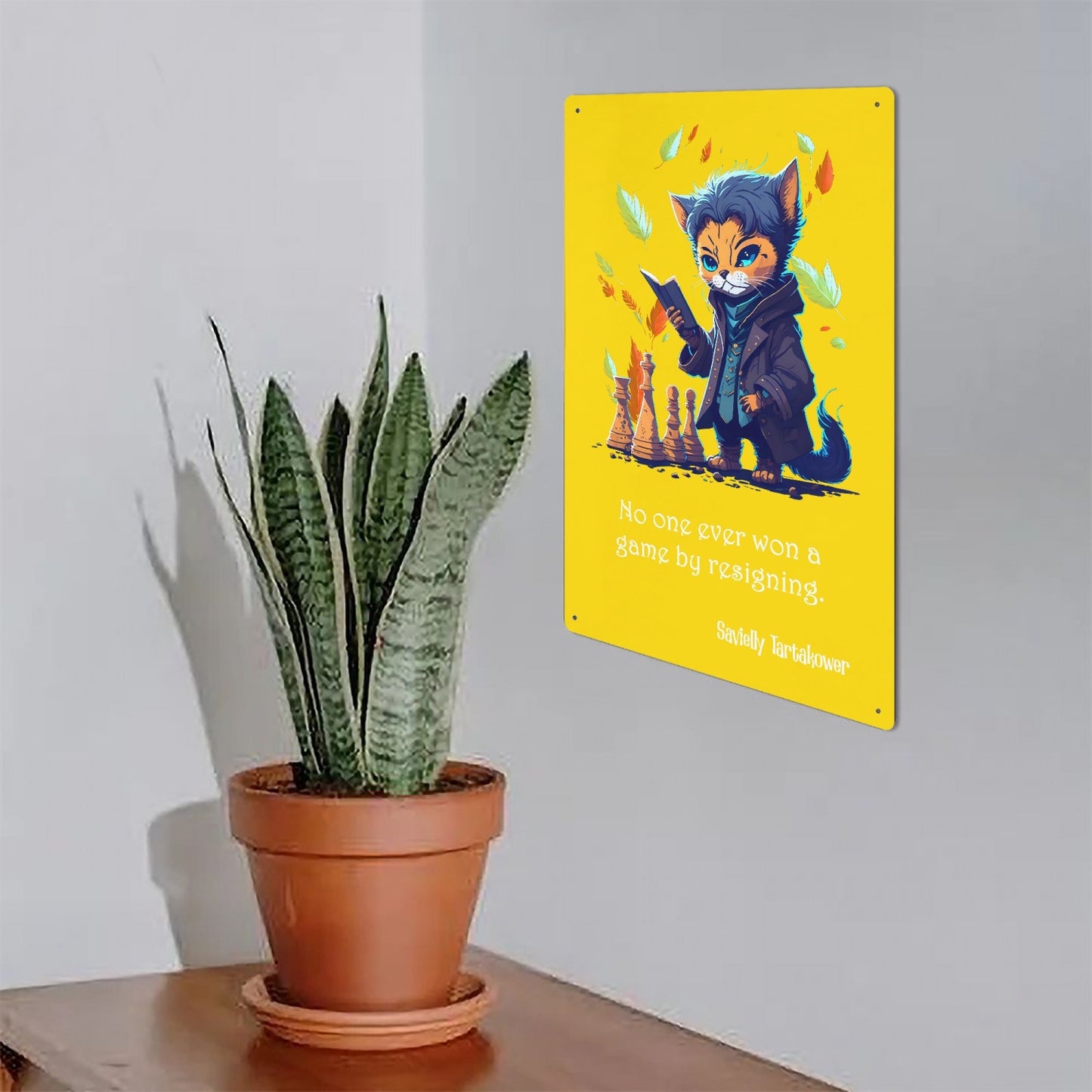 No one ever won a game by resigning | Metal Print | Chess Cat Art Series
