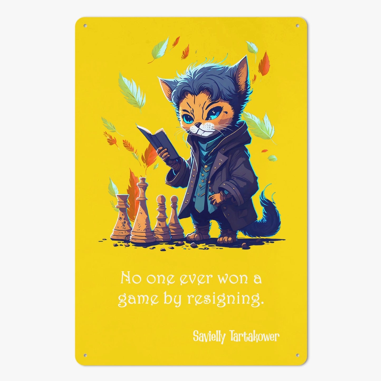 No one ever won a game by resigning | Metal Print | Chess Cat Art Series