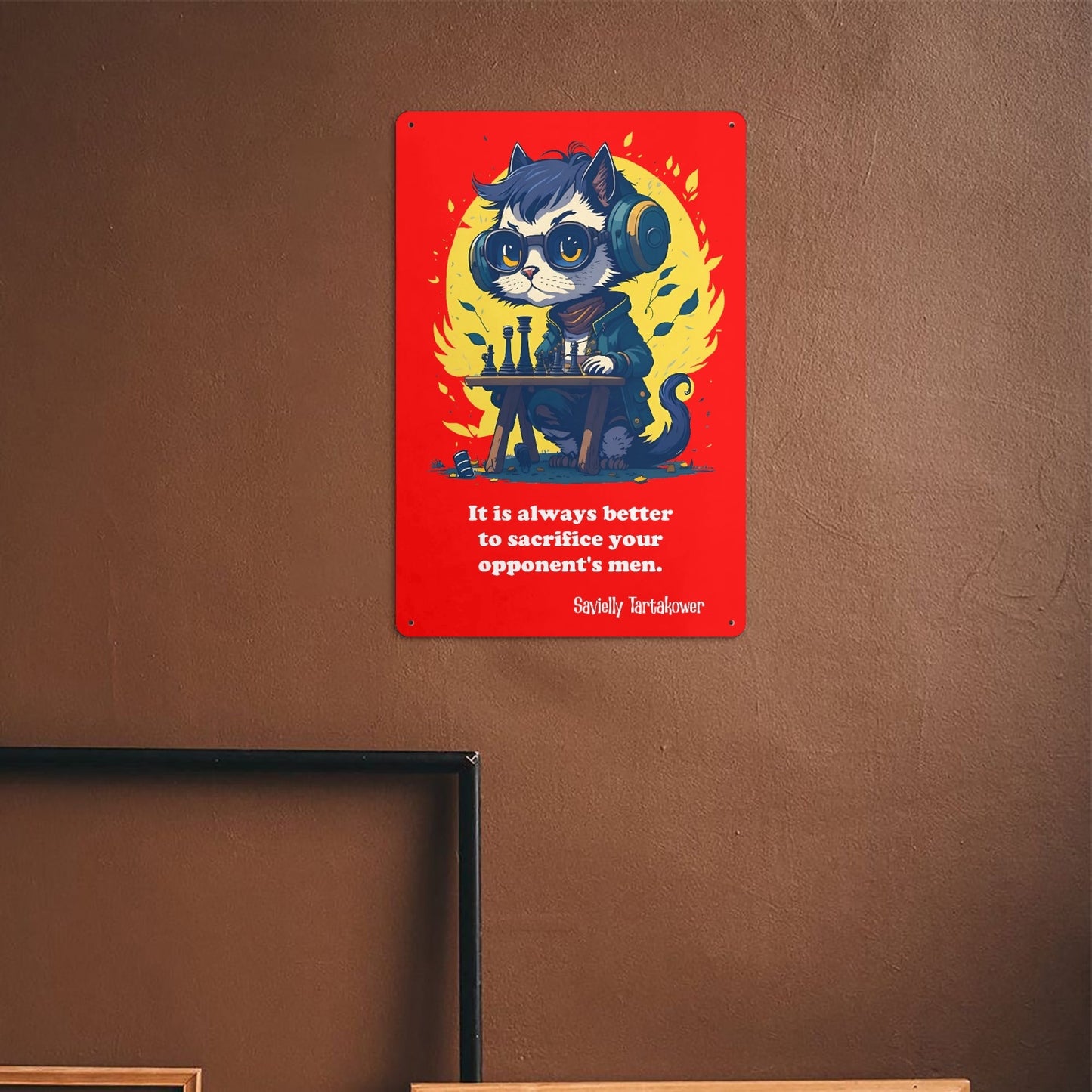 It is always better to sacrifice your opponent's men | Metal Print | Chess Cat Art Series