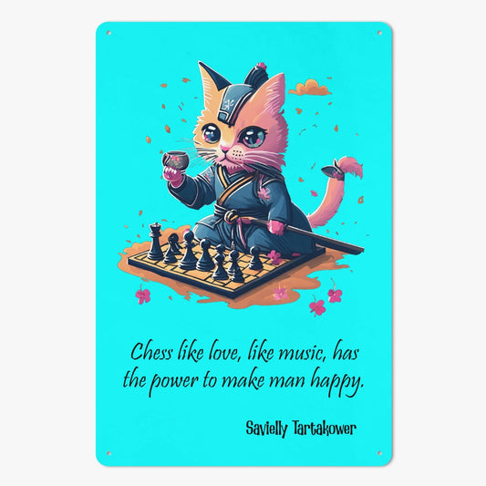 Chess has the power to make man happy | Metal Print | Chess Cat Art Series