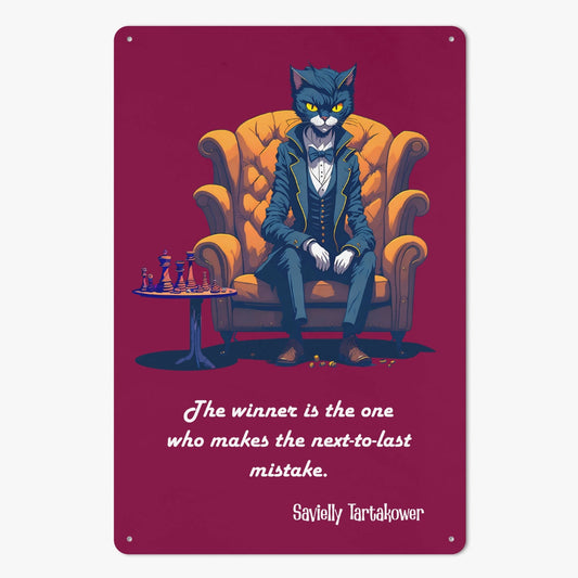 The winner is who makes the next-to-last mistake | Metal Print | Chess Cat Art Series