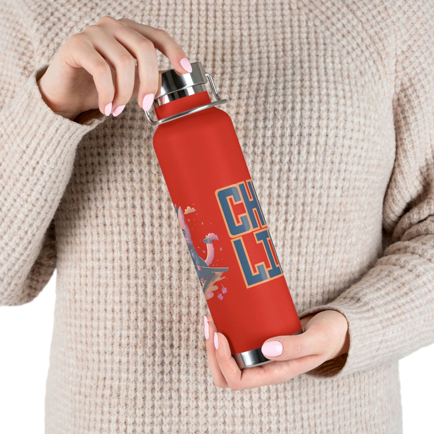 Chess Life Samurai Sakura Cat | Copper Vacuum Insulated Bottle (22 oz / 650 mL)