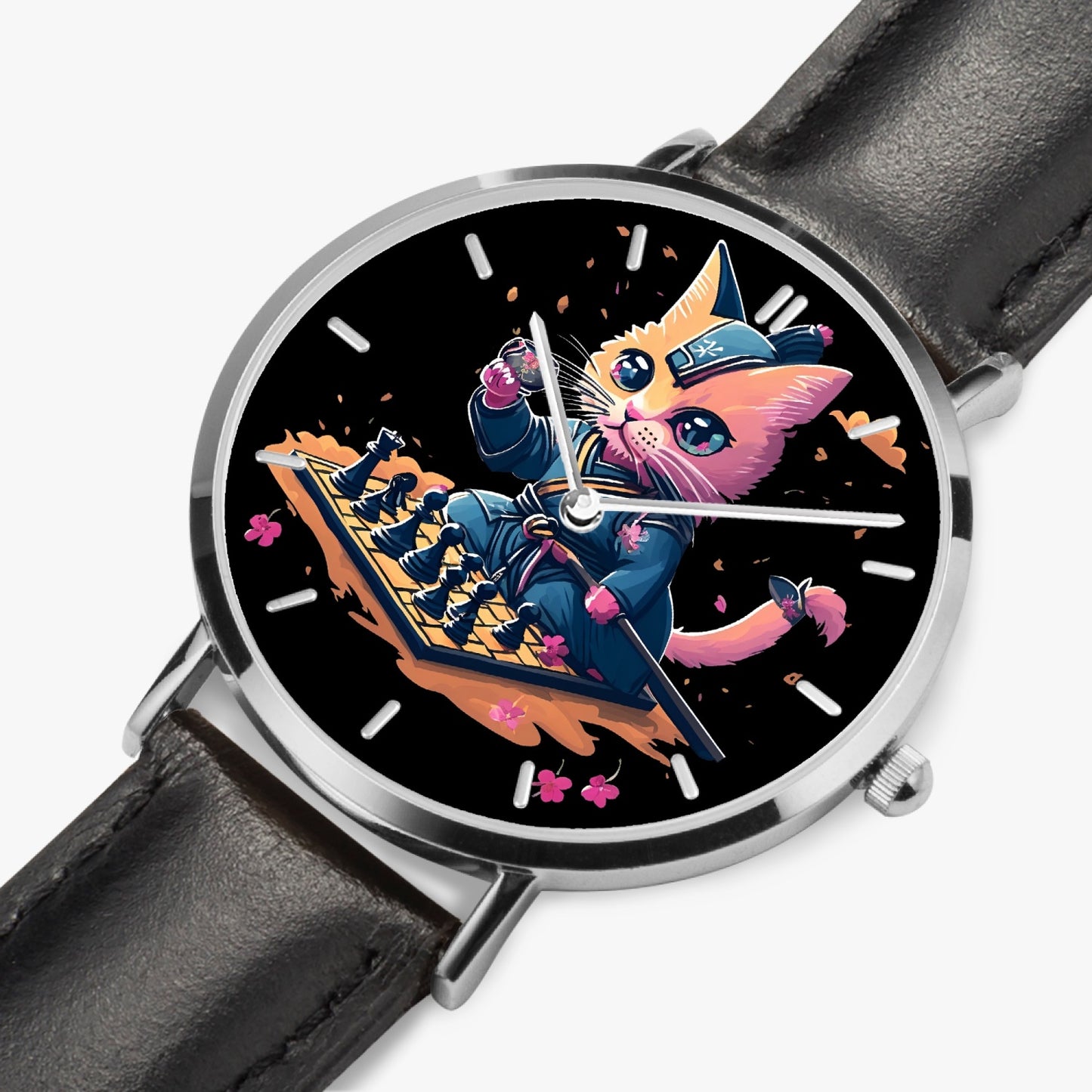 Chess Life Samurai Sakura Cat | Ultra-Thin (8 mm) Uber-Stylish Watch
