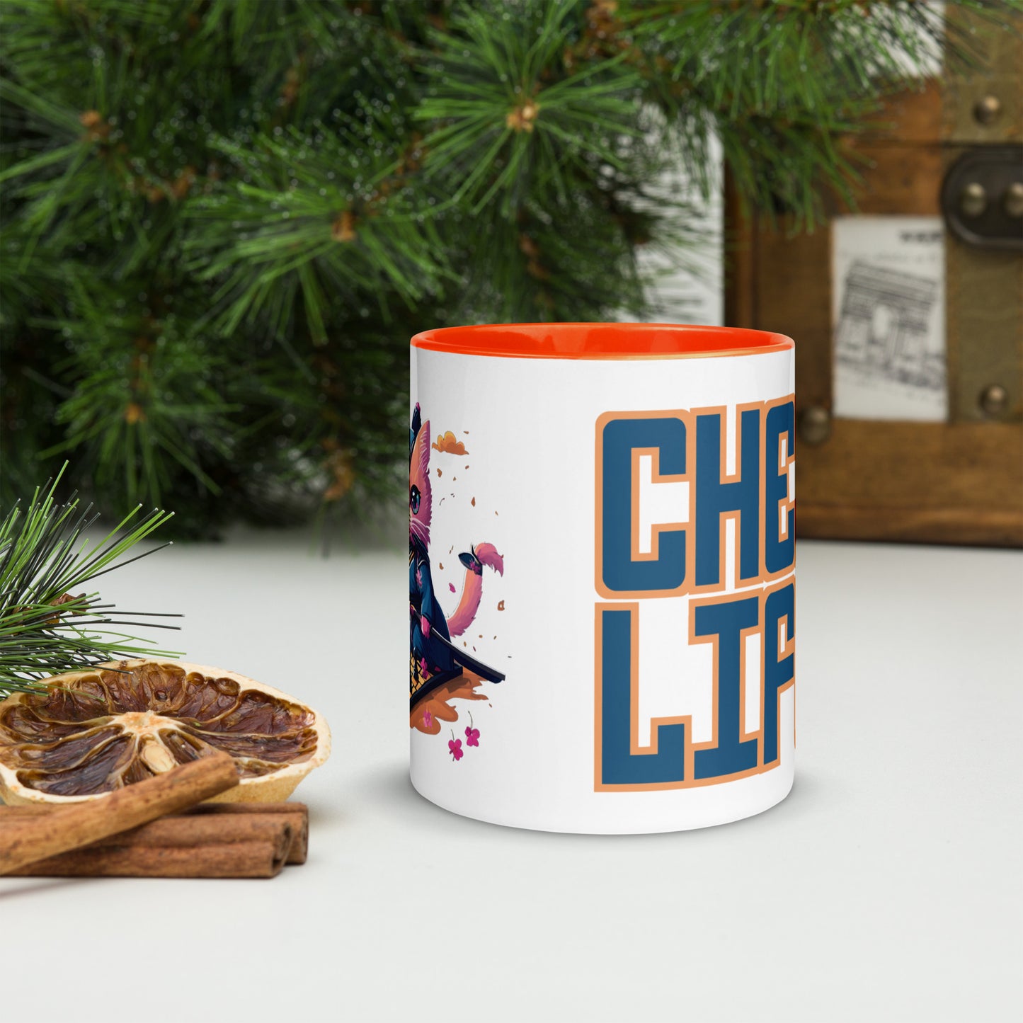 Chess Life Samurai Sakura Cat | Mug with Color Inside