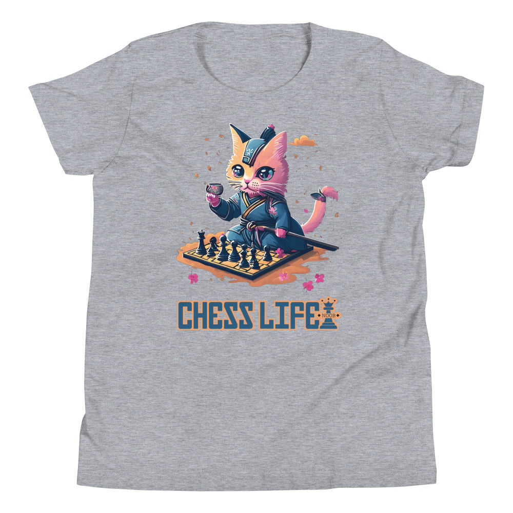 Chess Life Samurai Sakura Cat | Youth Short Sleeve T-Shirt