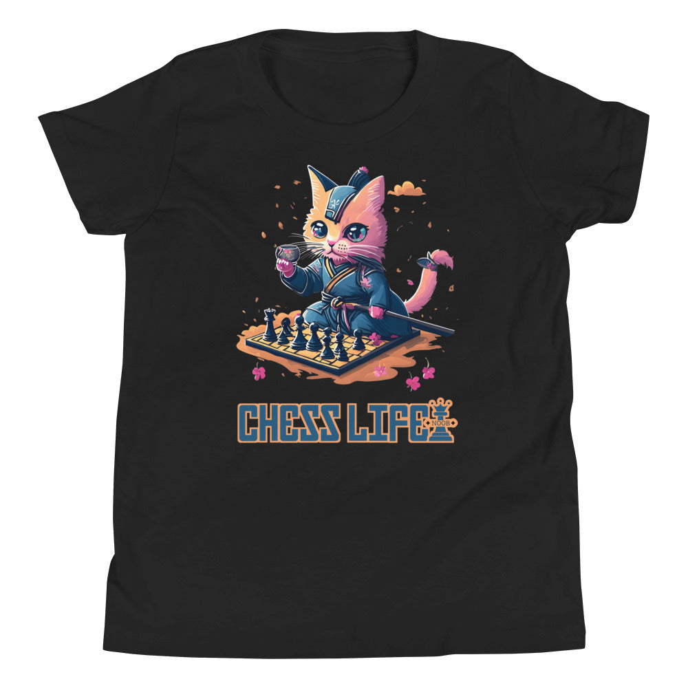 Chess Life Samurai Sakura Cat | Youth Short Sleeve T-Shirt