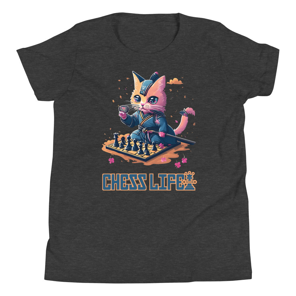 Chess Life Samurai Sakura Cat | Youth Short Sleeve T-Shirt