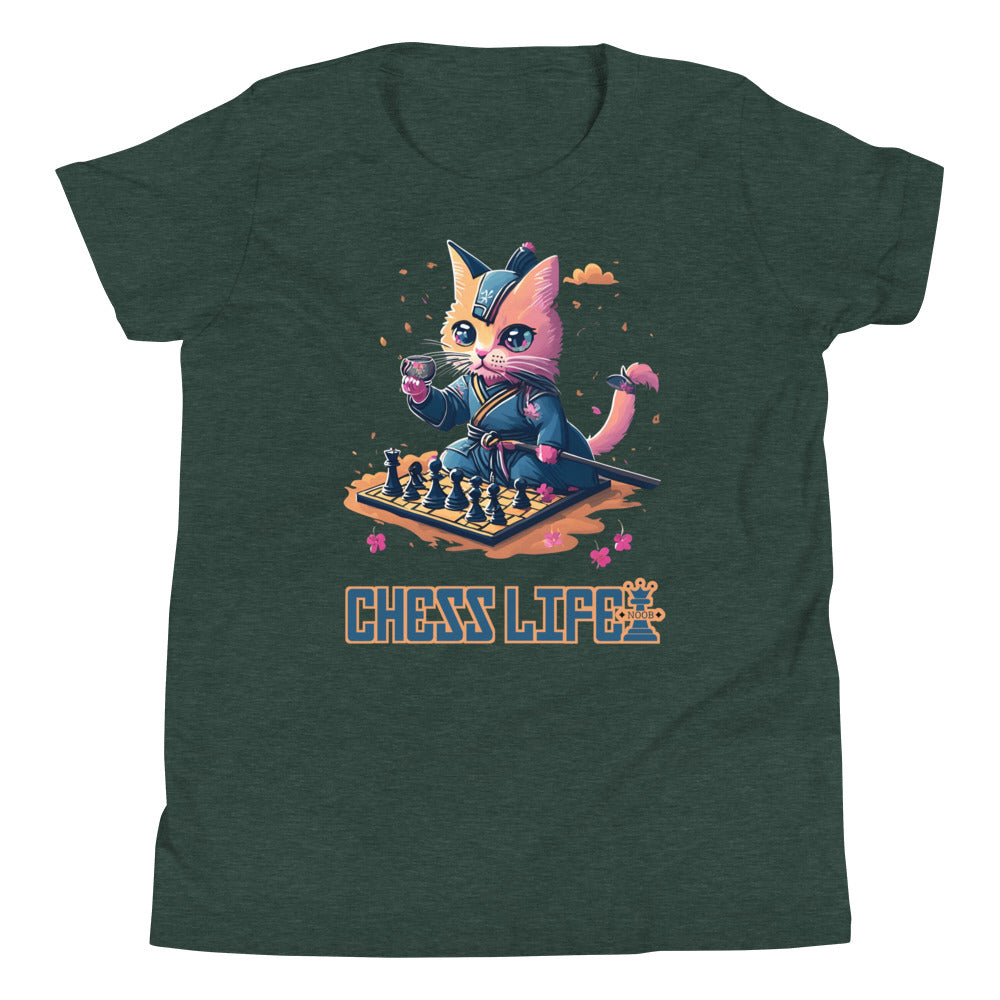 Chess Life Samurai Sakura Cat | Youth Short Sleeve T-Shirt
